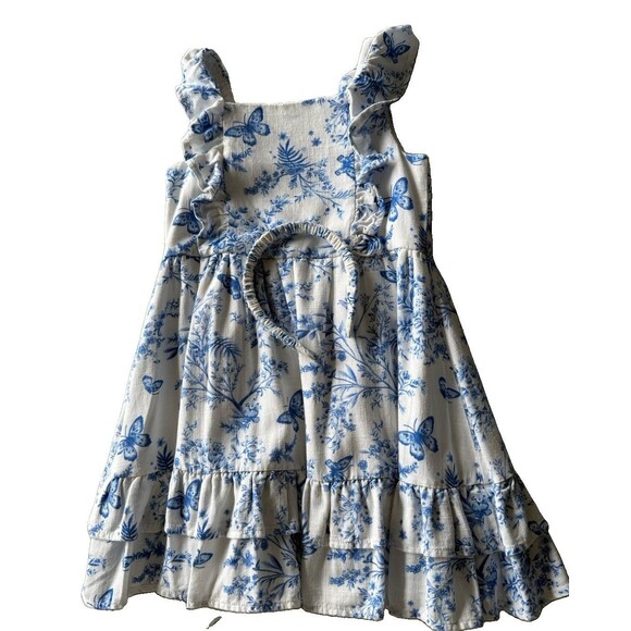 Btween Other - Btween Girls Blue Toile de Jouy Tiered Dress with Headband Set - Size 5